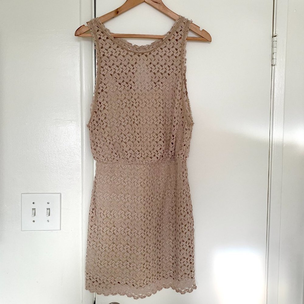 Free People Beige Crochet Sleeveless Mini Dress